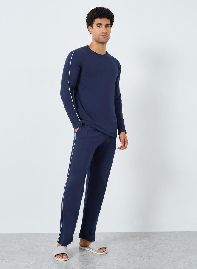 Styli Men Solid Long Sleeves T-Shirt and Pyjama Set - Image 1